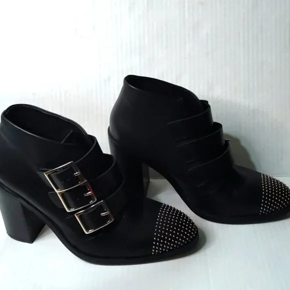 L'Intervalle Black Leather Strap Studded Heeled Boots sz 40 - Picture 3 of 15